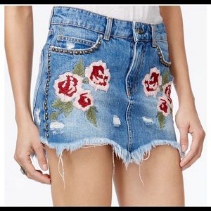 Free People embroidered distressed mini skirt